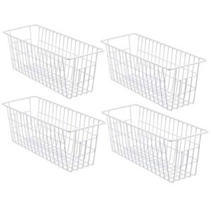 iPEGTOP Freezer Baskets, Set of 4 Farmhouse Metal Wire Basket Freezer Storage Wire Baskets Organizer Wire Storage Basket for Kitchen Pantry Organizer Bins (White)