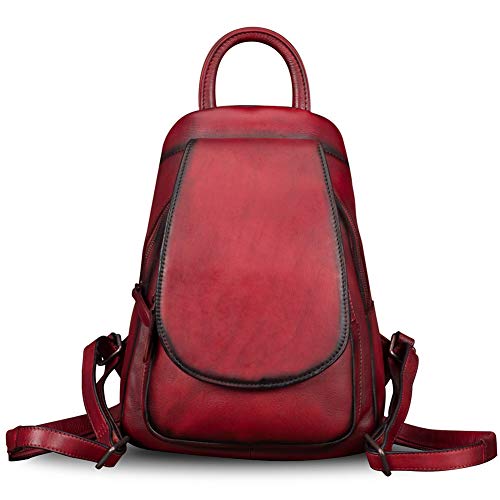 Genuine Leather Backpack for Women Vintage Handmade Casual Knapsack Small Rucksack Satchel (Red) | The Storepaperoomates Retail Market - Fast Affordable Shopping