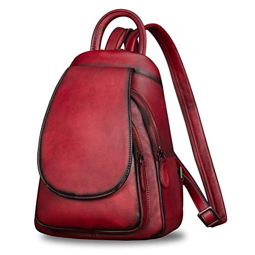 Genuine Leather Backpack for Women Vintage Handmade Casual Knapsack Small Rucksack Satchel (Red) | The Storepaperoomates Retail Market - Fast Affordable Shopping
