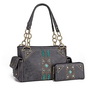 Montana West Handbag and Purse Concealed Carry Tote Bag for Women Leather Embroidered Western Design Satchel with Wallets Set MW856G-8085WBK