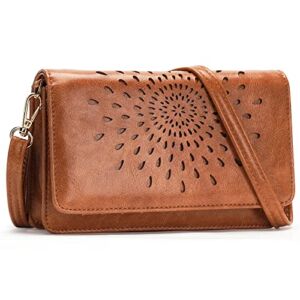 APHISON Multi-Function Small Crossbody Bags For Women,Cell Phone Shoulder Bag,Clutch Purse,RFID Wristlet Wallet,Card Holder Brown