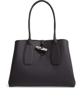 Longchamp ‘Roseau’ Leather Shoulder Tote Handbag, Black