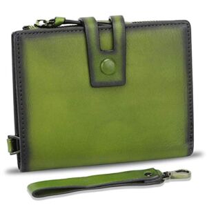 Genuine Leather Slim Bifold Wallets for Women RFID Blocking Vintage Handmade Soft Purse Clutch Money Clip (Green)