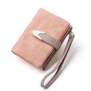 TOPKULL Wallets for Women Rfid Small Compact Bifold short Wallet,Ladies Wristlet Zipper Coin Purse (Pink)
