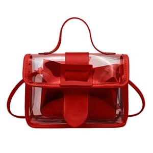 Womens PVC Mini Handbags Clear Cluth Purse Tote Bag Messenger Shoulder (Red)