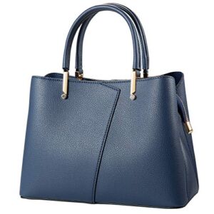 HENG REN Women’s Leather Handbags Shoulder Bags,Small Classical Style Purses Top Handle Satchel Bag for daily. (blue)