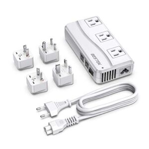 BESTEK Universal Travel Adapter 100-220V to 110V Voltage Converter 250W with 6A 4-Port USB Charging 3 AC Sockets and EU/UK/AU/US/India Worldwide Plug Adapter (White)