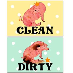 Funny Pig Clean Dirty Reversible Dishwasher Magnet, Double Sided Strong Kitchen Flip Indicator, Rustic Farmhouse Kitchen Refrigerator Dishwasher Decor, for Animal Lovers