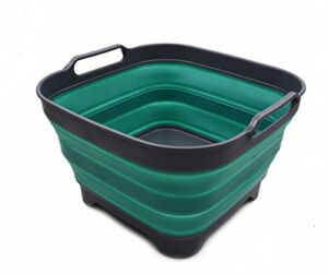 SAMMART 10L (2.64 gallon) Collapsible Dishpan with Draining Plug – Foldable Washing Basin – Portable Dish Washing Tub – Space Saving Kitchen Storage Tray (1, Grey/Turquoise Blue)